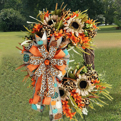 Guirnalda Decorativa Artificial con Girasoles y Estampado de Leopardo para Puerta - Image 9