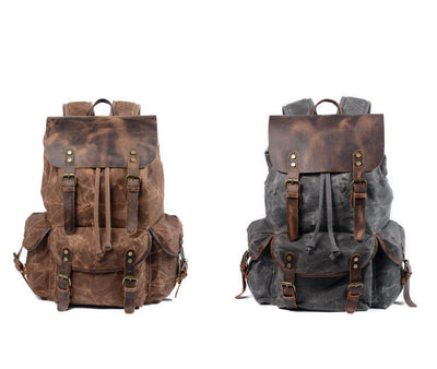 Mochila de Viaje Retro en Lona Encerada con Cordón Ajustable para Hombre - Image 10