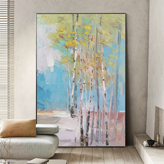 Cuadro Óleo Bosque de Abedules - Pintura Abstracta Moderna para Sala de Estar - Image 6