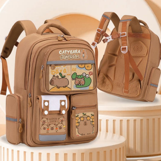 Mochila Escolar Infantil Delfín y Capibara - Diseño Animado