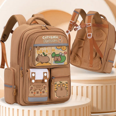 Mochila Escolar Infantil Delfín y Capibara - Diseño Animado