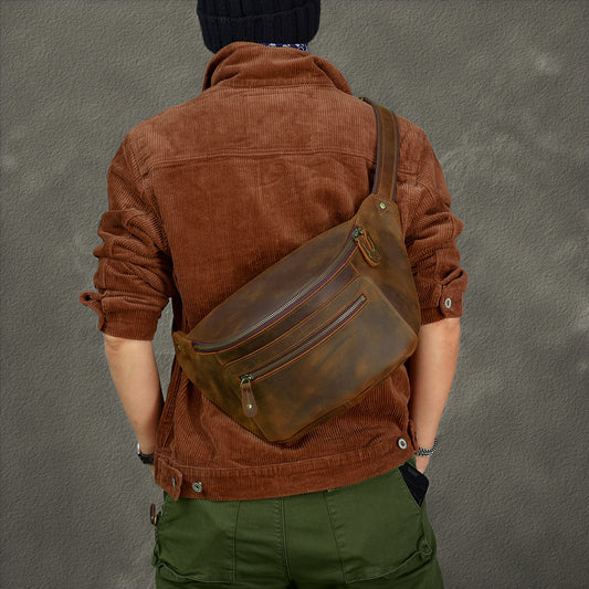 Bolsa de Pecho Vintage Cuero Crazy Horse Distresado para Hombre