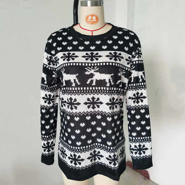 Blusa Holgada Estampado Alce y Copo de Nieve