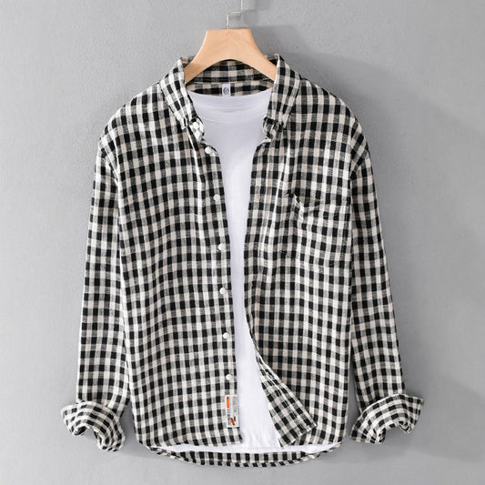 Camisa Cuadros Japonesa Manga Larga para Hombre - Estilo Casual y Versátil