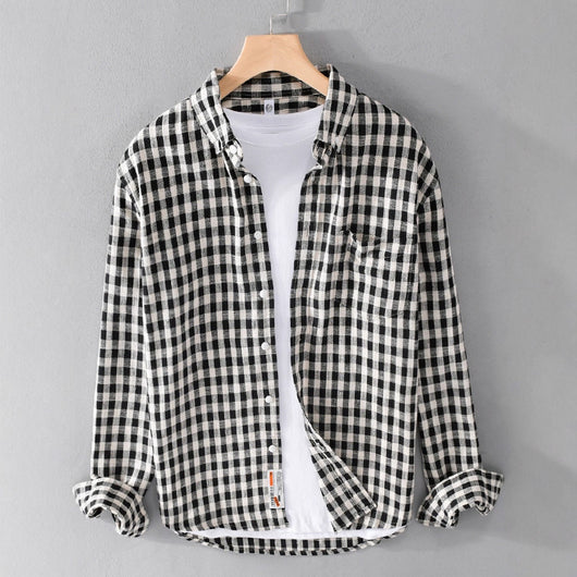 Camisa Cuadros Japonesa Manga Larga para Hombre - Estilo Casual y Versátil