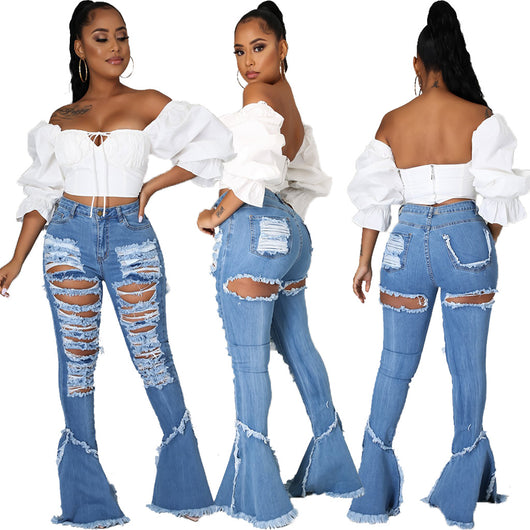 Jeans Acampanados Rotos con Bordes Crudos - Image 5
