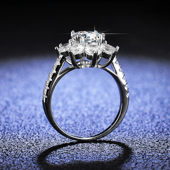 Anillo de Plata con Moissanita y Girasol para Mujer