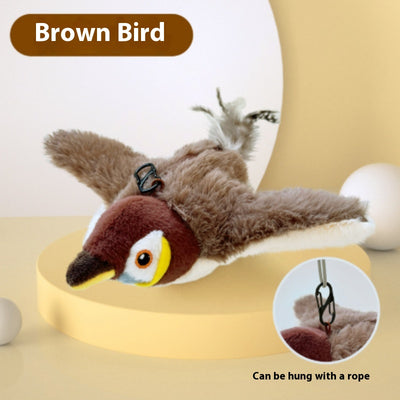 Brown plush bird pet toy with a hook for hanging, featuring a realistic design and bite-resistant material. - Image 13