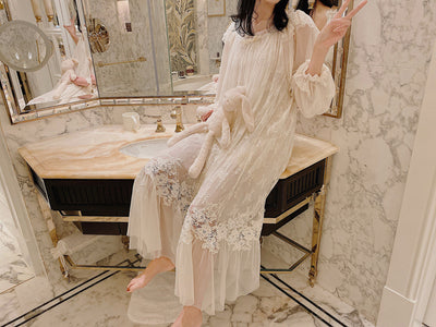 Pijama Camisón de Encaje Sexy Primavera Otoño Princesa Dulce - Image 17