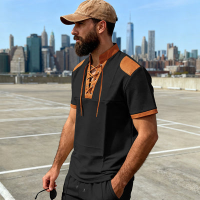 Camiseta Casual Hombre Estilo Medieval con Cuello Cordón - Image 16