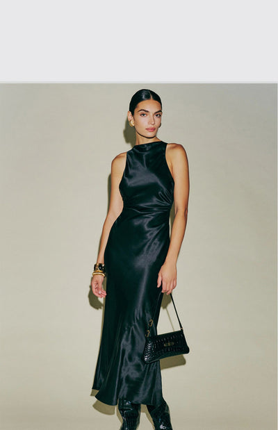 Vestido Acetato Backless Cintura Francesa Ajustado - Image 7