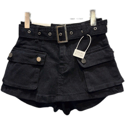 Shorts Denim Retro para Mujer con Bolsillos Grandes y Cinturón - Image 5