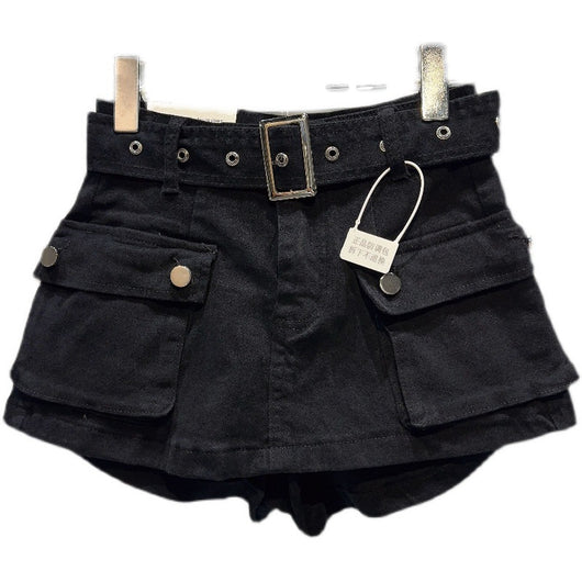 Shorts Denim Retro para Mujer con Bolsillos Grandes y Cinturón - Image 5