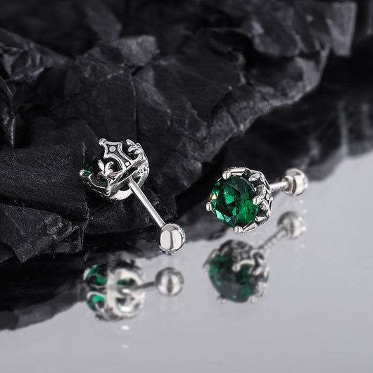 Aretes de Plata Esterlina S925 con Circón Esmeralda y Cierre de Tornillo - Image 4