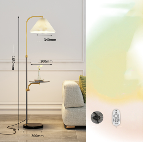 Lámpara de Pie para Sala con Pantalla Plisada y Base de Madera Maciza - Image 7