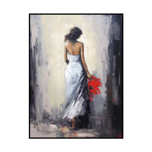 Cuadro Óleo Pintado a Mano - Mujer con Vestido Blanco para Decoración del Hogar - Image 5