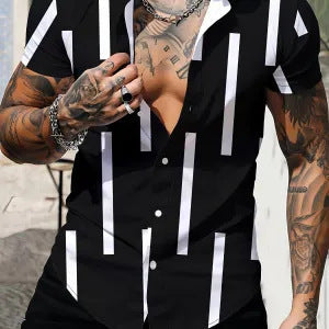 Camisa Casual Slim Estampado 3D Playa Manga Corta para Hombre - Image 13