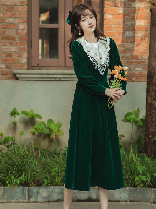 Vestido Vintage de Terciopelo Liso para Mujer - Image 11