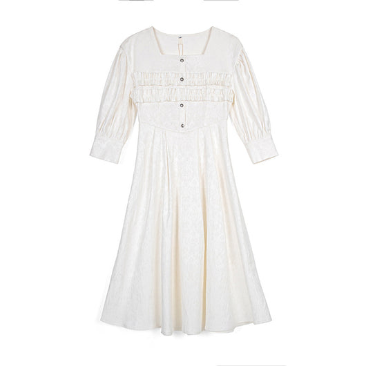 Vestido Midi Cuello Cuadrado con Mangas Globo - Corte A Elegante para Mujer - Image 6