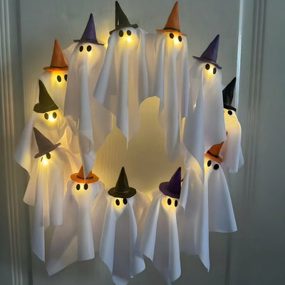 Corona Decorativa de Fantasma para Halloween con Luces LED - Decoración para Puerta y Pared - Image 10