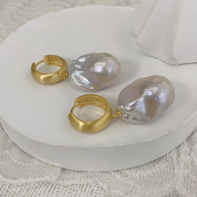 Aretes Perla Barroca Grandes Estilo Retro Minimalista - Image 11