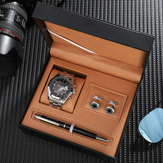 Reloj de Cuarzo con Pulsera de Acero, Gemelos y Bolígrafo Ejecutivo - Image 13
