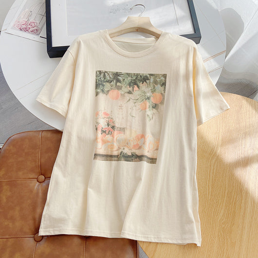 Playera Holgada Cuello Redondo con Estampado