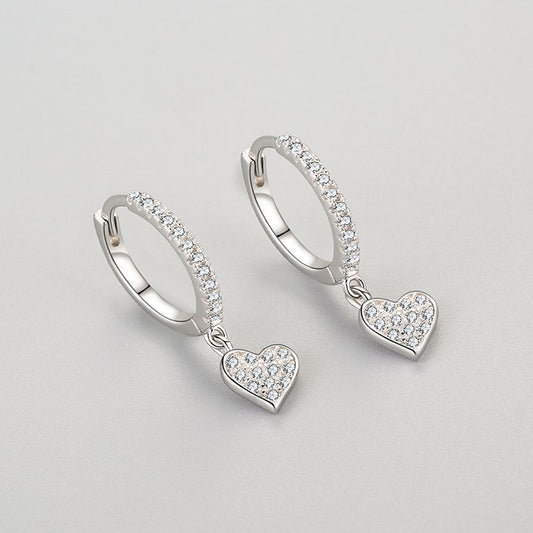 Aretes de Plata 925 con Diamantes en Forma de Corazón