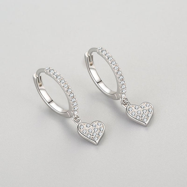 Aretes de Plata 925 con Diamantes en Forma de Corazón