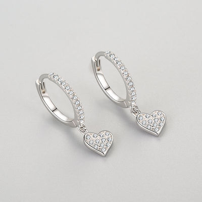 Aretes de Plata 925 con Diamantes en Forma de Corazón