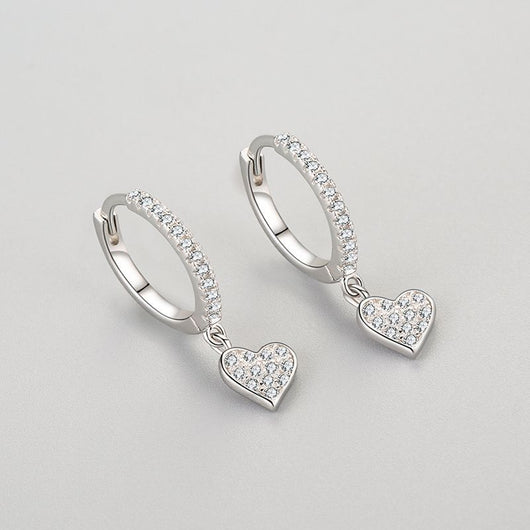 Aretes de Plata 925 con Diamantes en Forma de Corazón