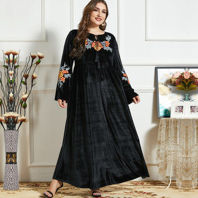 Falda Larga Étnica Dorada en Terciopelo con Bordados - Cómoda y Elegante - Image 10