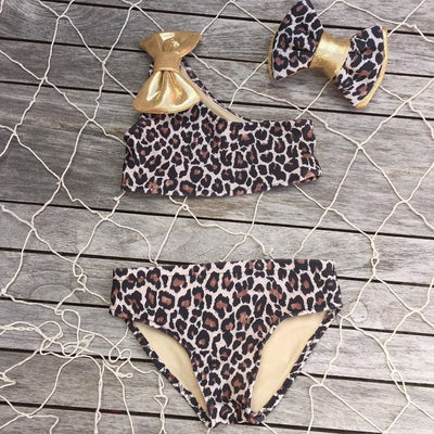 Traje de Baño Estampado Leopardo con Hombro Descubierto para Niñas - Image 12