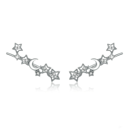 Aretes de Plata con Estrella y Luna - Circonitas Incrustadas Diseño Minimalista - Image 5