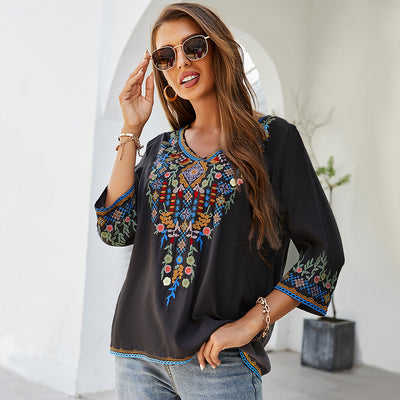 Blusa Bordada para Mujer con Corte Versátil Ajustado y Suelto - Image 9