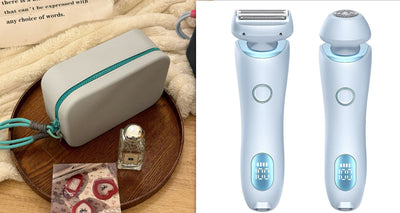 Light blue 2-in-1 electric shaver for women with interchangeable foil and epilator heads, digital display. - Image 15