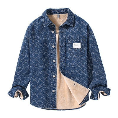 Camisa de Mezclilla Casual con Forro Polar y Estampado Floral - Image 6