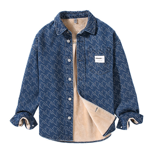Camisa de Mezclilla Casual con Forro Polar y Estampado Floral - Image 6