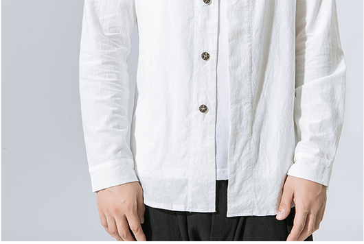 Camisa Manga Larga de Algodón Lino para Hombre con Botones Disco - Image 13