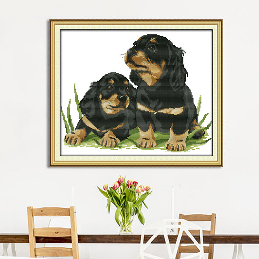 Lienzo de Punto de Cruz Dos Cachorros Bordado - Image 6