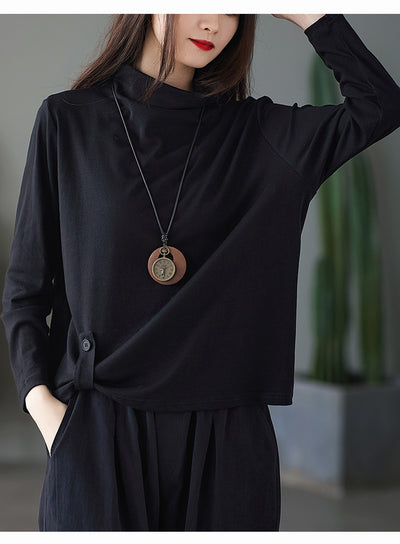 Blusa Retro de Cuello Alto con Botones y Mangas Largas para Mujer - Image 9