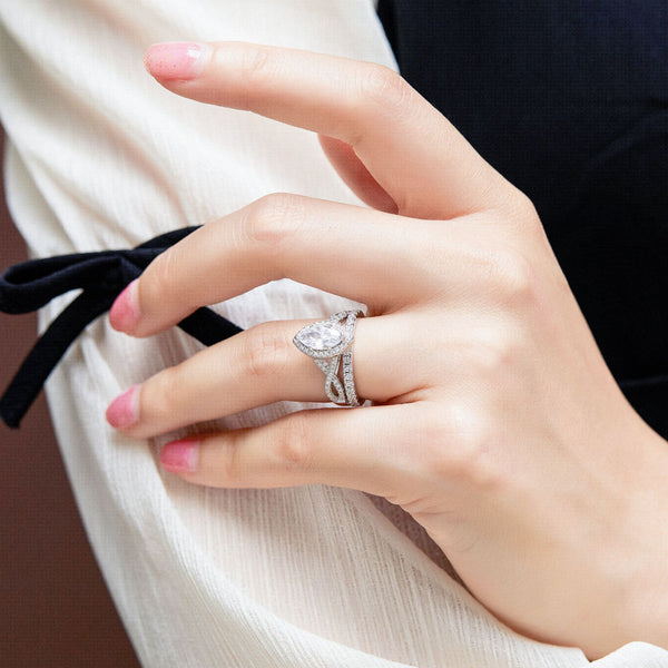 Anillo de Plata Esterlina para Novia con Circón Marqués y Diamantes en Línea