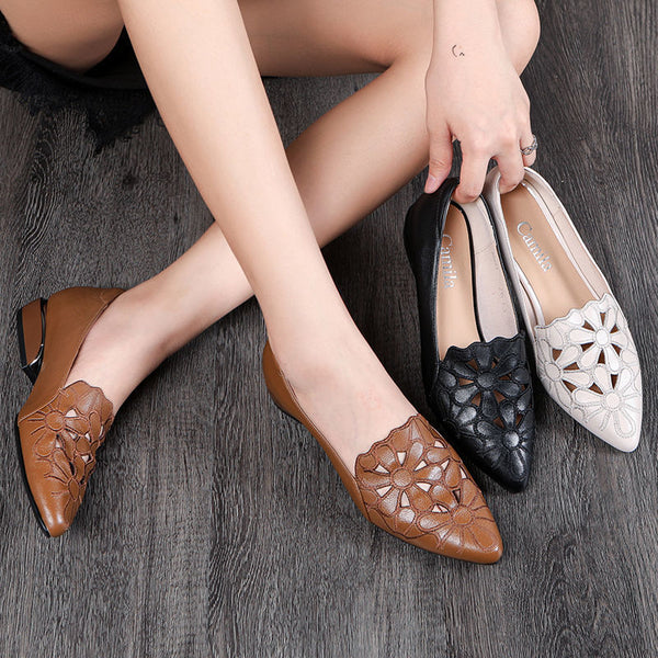 Zapatos de Cuero Suave para Mujer con Bordado Hueco