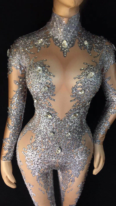 Traje de Baño Estampado Uva Blanco con Cristales Brillantes - Image 8