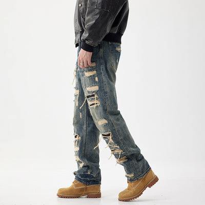 Pantalones Vaqueros Anchos Rotos con Detalles de Agujeros y Parches Personalizados para Hombre - Image 4
