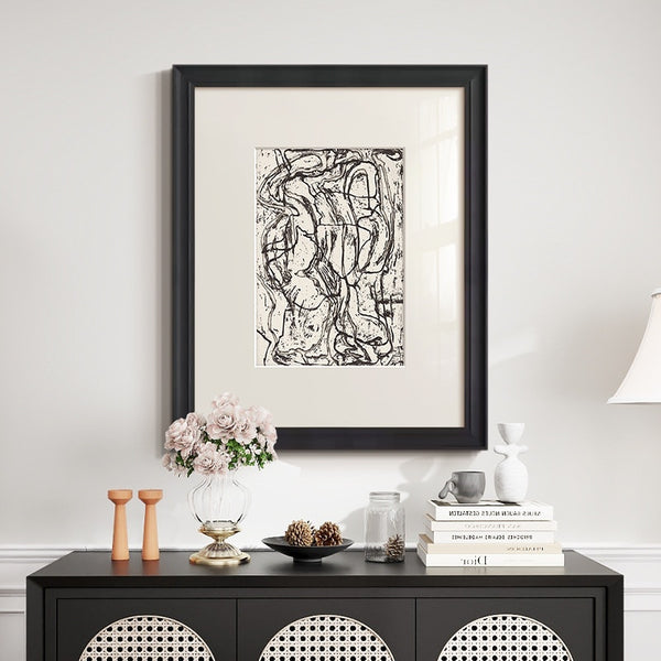 Cuadro Abstracto Líneas Blancas y Negras - Arte Moderno Retro para Decoración