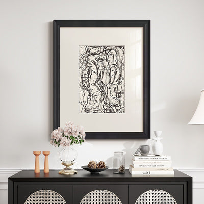 Cuadro Abstracto Líneas Blancas y Negras - Arte Moderno Retro para Decoración
