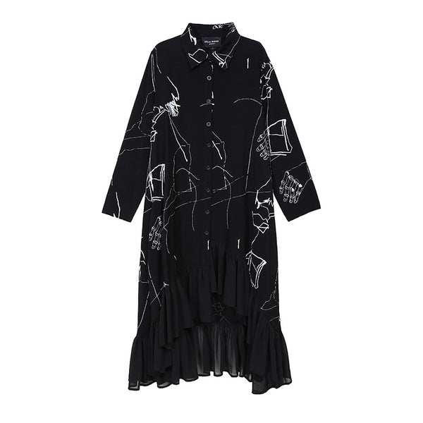 Vestido Suelto de Chifón Negro con Volantes para Mujer - Image 6