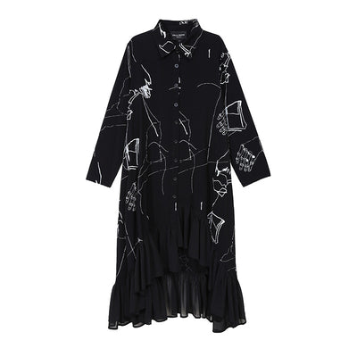 Vestido Suelto de Chifón Negro con Volantes para Mujer - Image 6