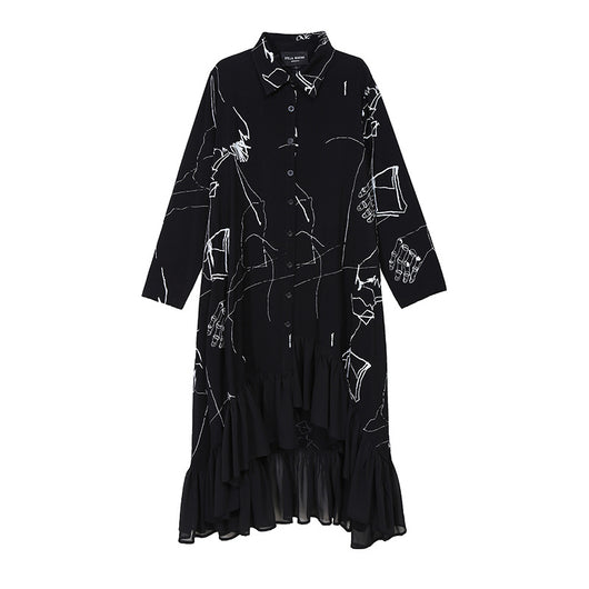 Vestido Suelto de Chifón Negro con Volantes para Mujer - Image 6
